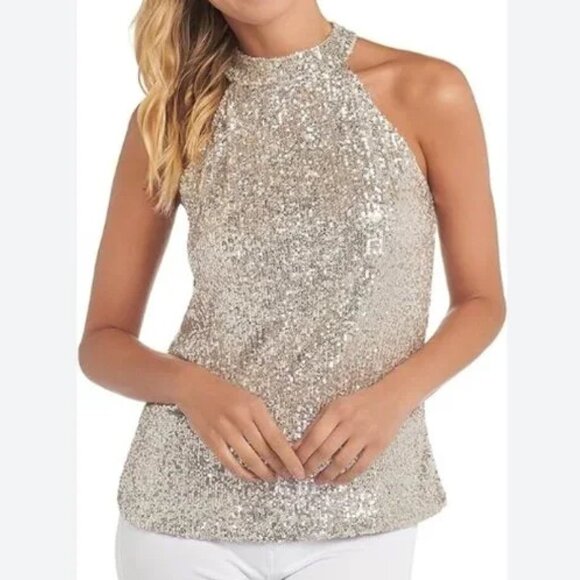 Cable and Gauge Metallic Halter Top - Picture 1 of 7